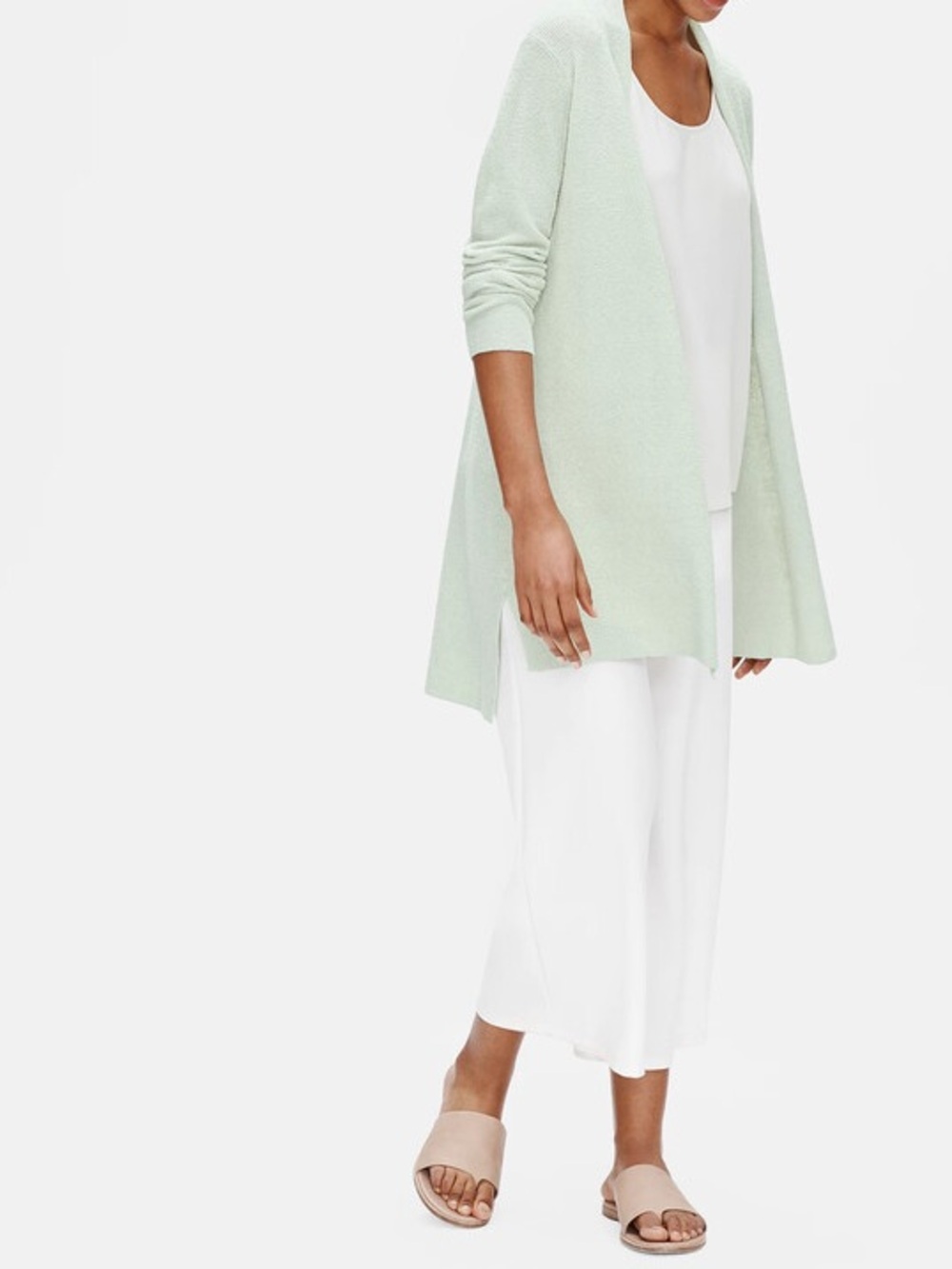 Eileen Fisher Organic Linen Crepe Long Cardigan in Mist - size Petite Large